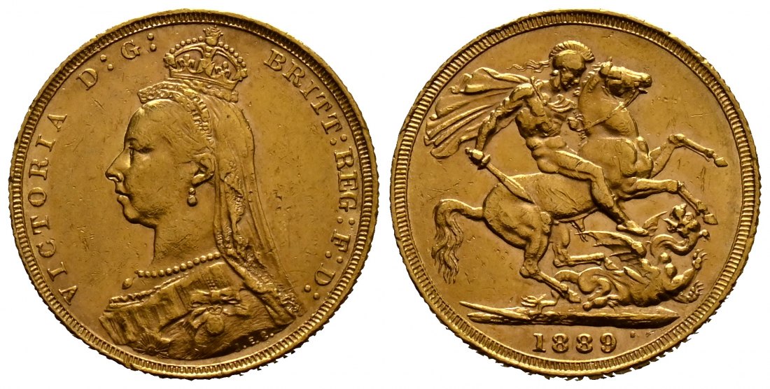 PEUS 1724 Großbritannien 7,32 g Feingold. Jubiläumsbüste mit Witwenschleier Sovereign GOLD 1889 Sehr schön