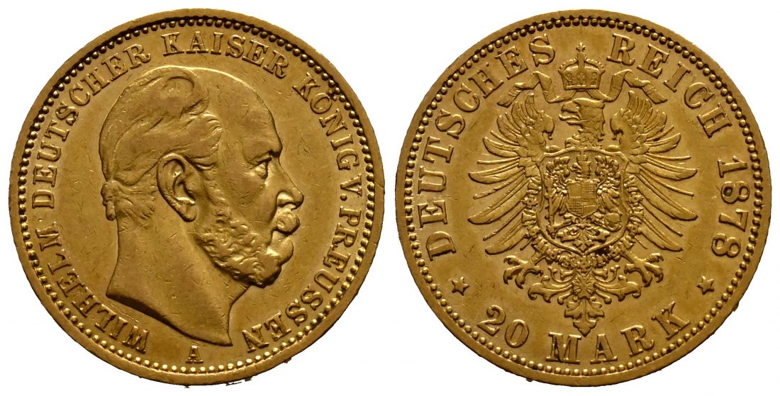 PEUS 1726 Preußen - Kaiserreich 7,16 g Feingold 20 Mark Gold 1878 A Sehr schön