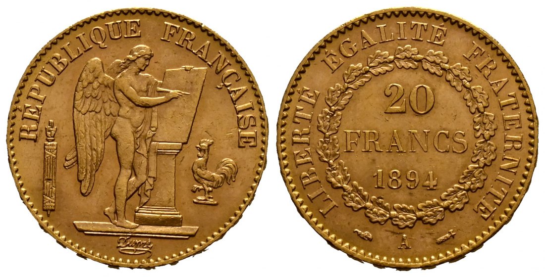 PEUS 1727 Frankreich 5,81 g Feingold. 3. Republik (1871 - 1940) 20 Francs GOLD 1894 A Sehr schön