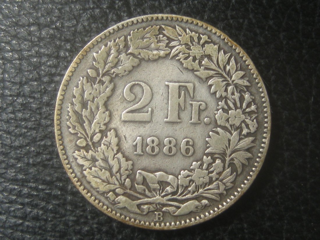  2 Franken; stehende Helvetia; 1886; 835er Silber   