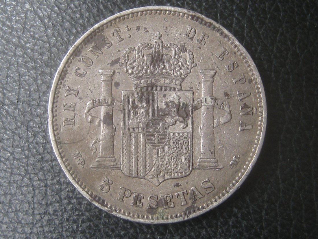  Spanien 5 Pesetas 1888 Madrid; Münze, Alfonso XIII. (1886-1931); 900er Silber; 25 Gramm   