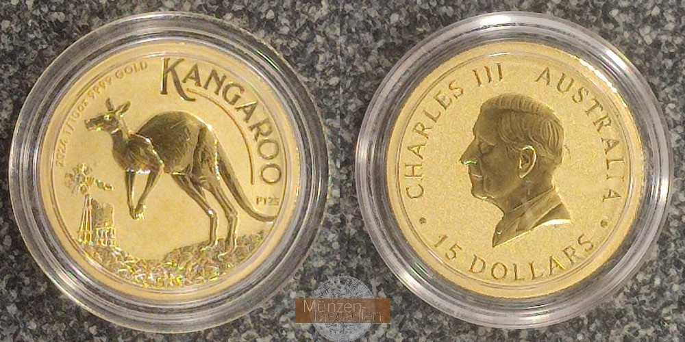 Australien 15 Dollar MM-Frankfurt Feingold: 3,11g Kangaroo 2024 