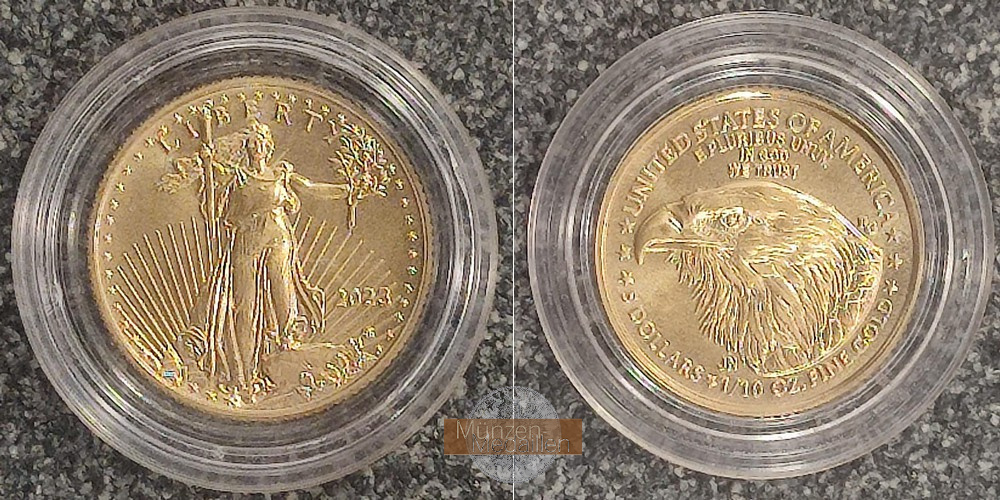 USA,  5 Dollars MM-Frankfurt  Feingold: 3,11g American Gold Eagle (Typ 2) 2023 