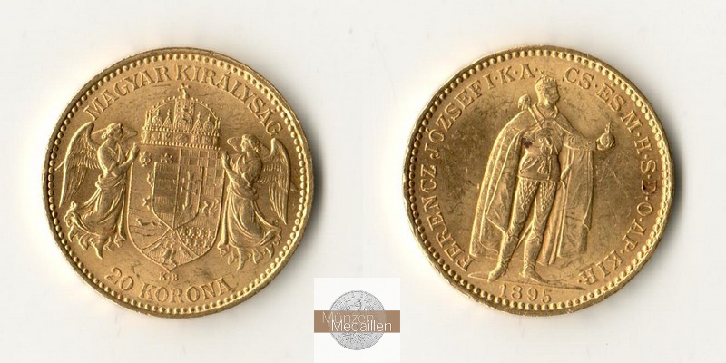 Ungarn MM-Frankfurt Feingold: 6,10g 20 Kronen 1895 