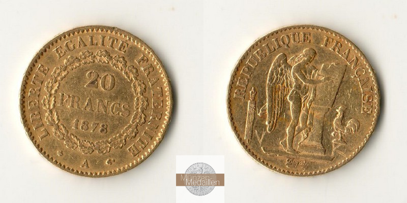 Frankreich MM-Frankfurt Feingewicht: 5,81g 20 Francs 1878 A 