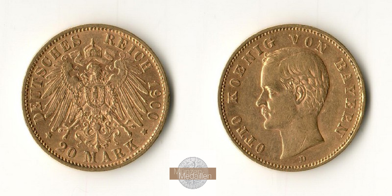 Bayern, Kaiserreich 20 Mark MM-Frankfurt Feingold: 7,17g Otto 1886-1913 1900 D 
