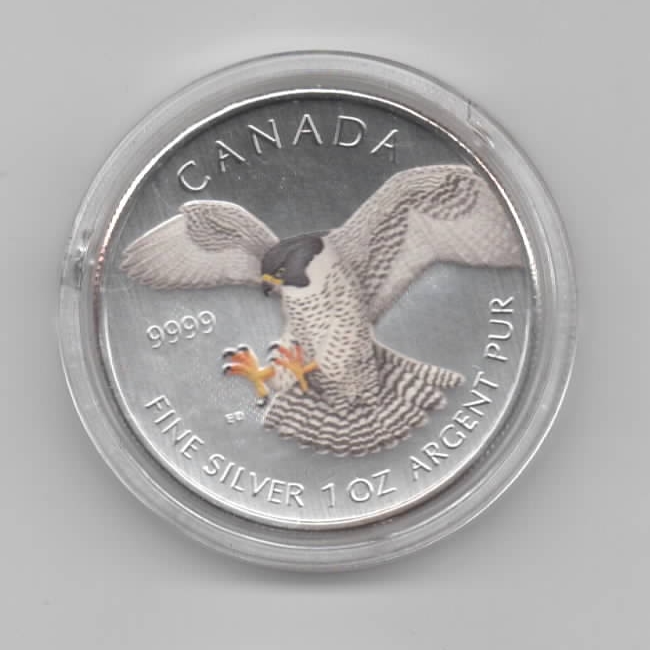  Kanada, Birds of prey, 5 Dollar 2014 Falke, Colormünze Farbmünze, 1 unze oz Silber   