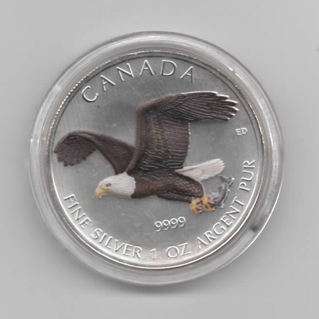 Kanada, Birds of prey, 5 Dollar 2014 Bad Eagle, Colormünze Farbmünze, 1 unze oz Silber