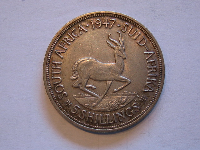  Süd Afrika 5 Shilling 1947 Silber   