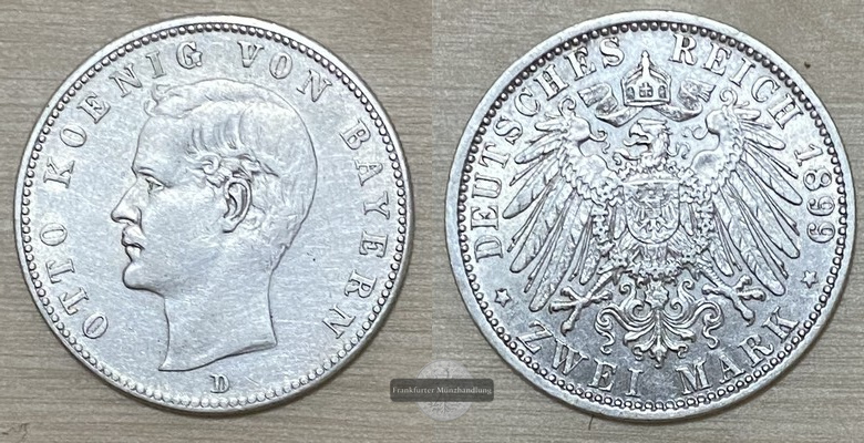  Deutsches Kaiserreich. Bayern, Otto. 2 Mark 1899 D FM-Frankfurt Feinsilber: 10g   