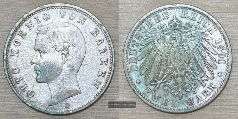  Deutsches Kaiserreich. Bayern, Otto. 2 Mark 1891 D FM-Frankfurt Feinsilber: 10g   