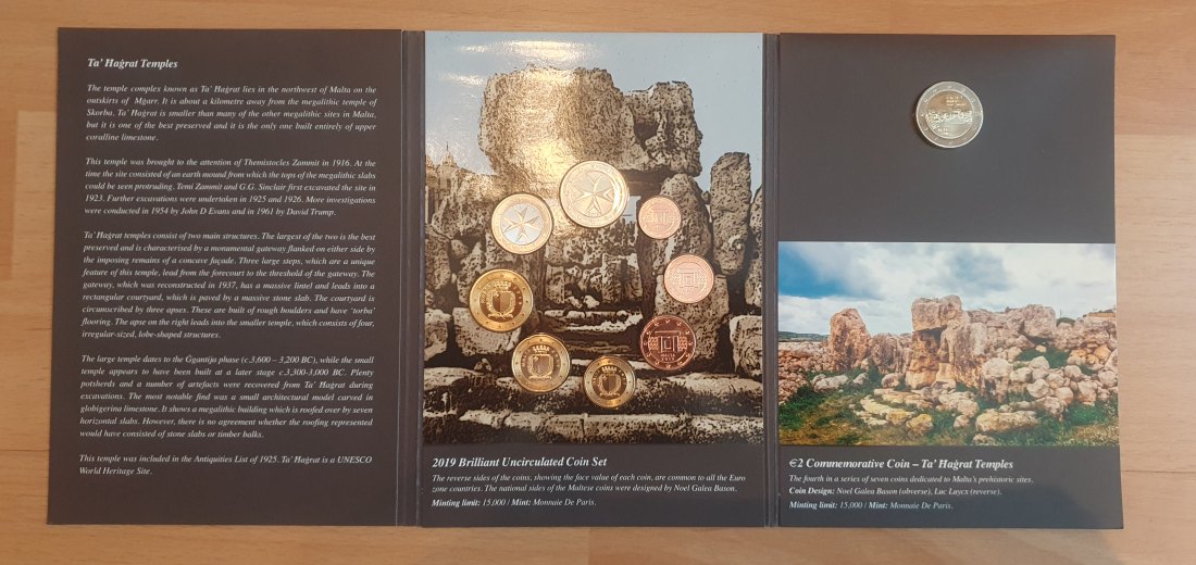  Malta 2019, KMS mit 2 € Gedenkmünze, 9 Münzen zu 5,88 € 1 Cent - 1 € + 2 x 2 €   