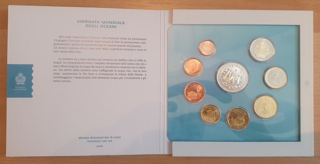  San Marino 2020, KMS mit 9 Münzen inkl. 5 € Silbermünze, 8,88 €   