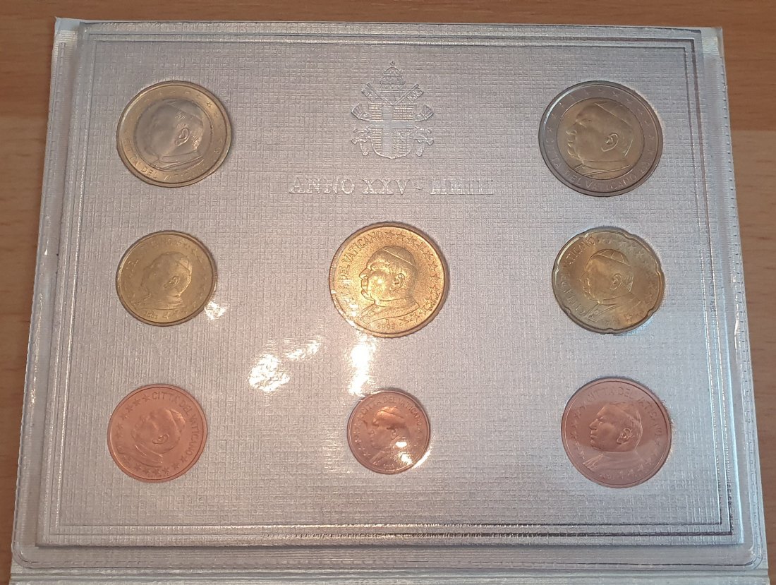  Vatikan 2003, originaler KMS zu 3,88 €, 8 Münzen von 1 Cent - 2 € im weißen Originalfolder!   