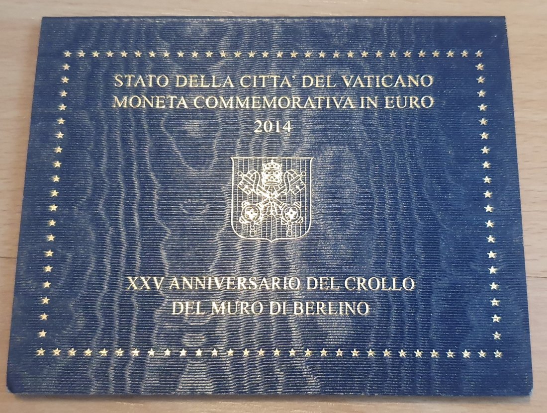  Vatikan 2014, 2 € Gedenkmünze Mauerfall im blauen Originalfolder!   