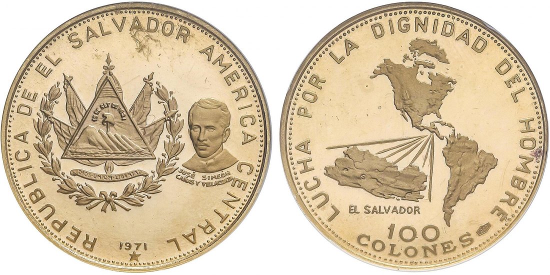  El Salvador 100 Colones 1971 | NGC PF68 ULTRA CAMEO | 150 Jahre Unabhängigkeit   