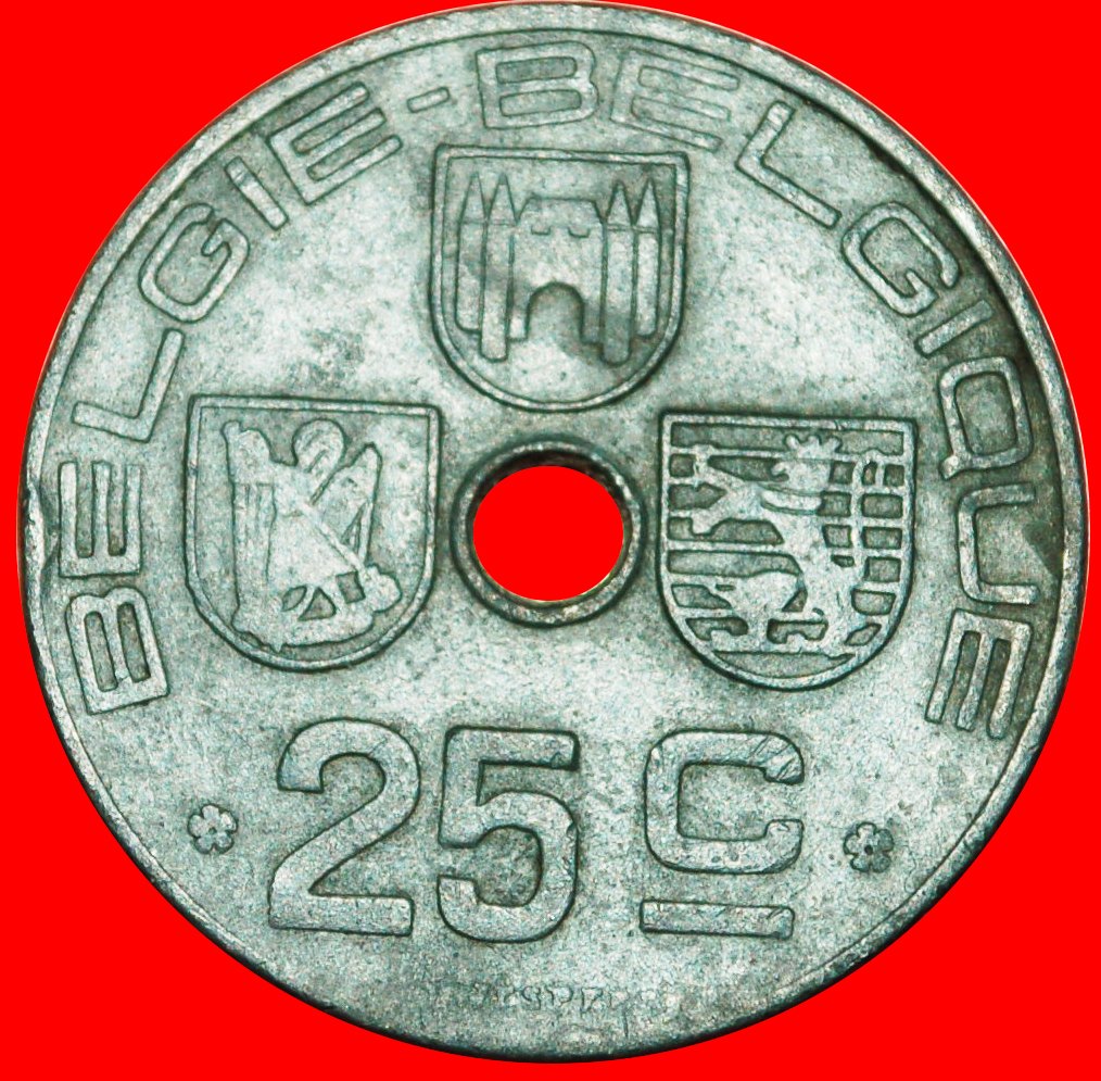  * OCCUPATION BY GERMANY~DUTCH: BELGIUM ★ 25 CENTIMES 1943 ERROR LEOPOLD III ★LOW START ★ NO RESERVE!   
