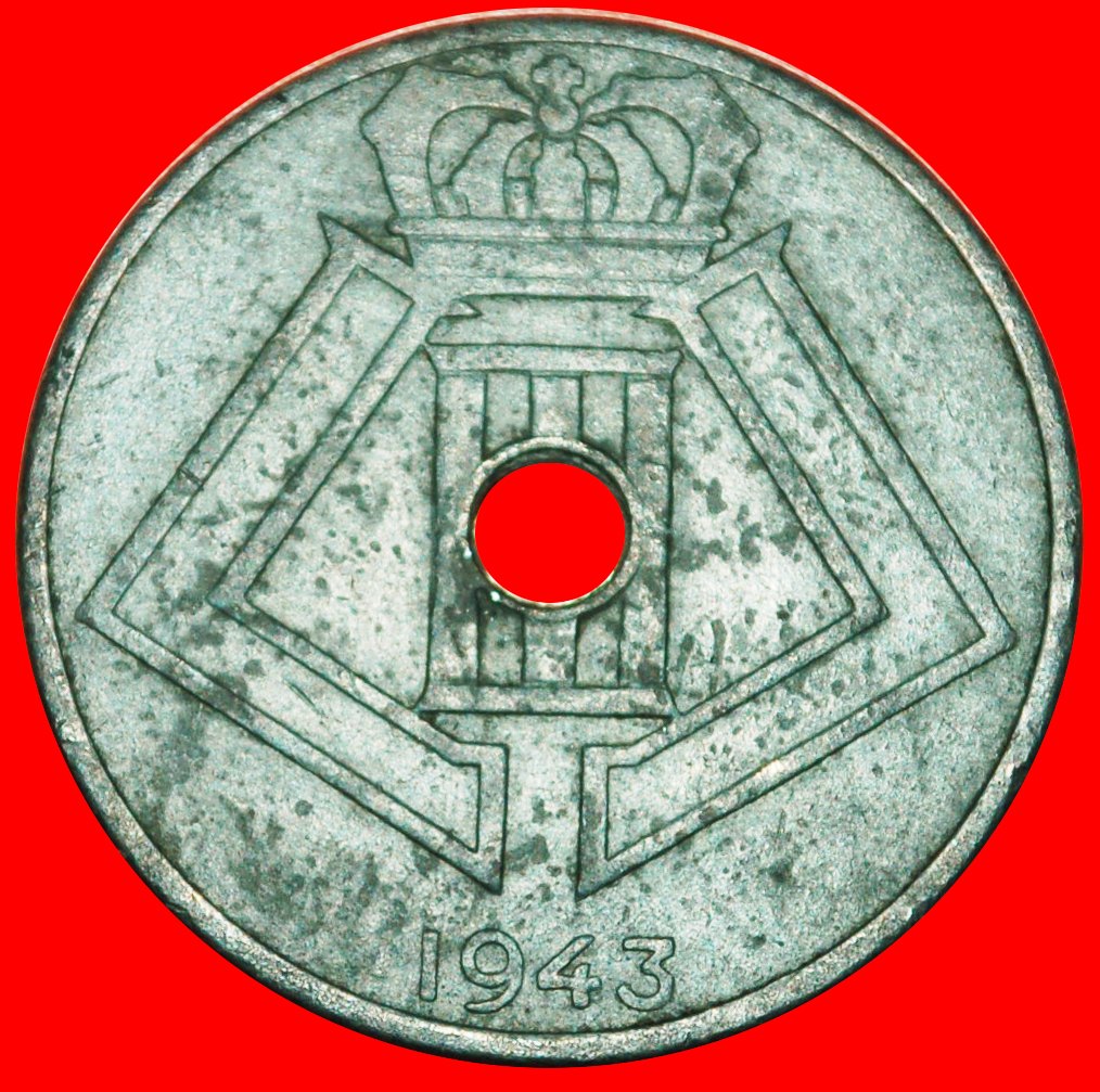  * OCCUPATION BY GERMANY~DUTCH: BELGIUM ★ 25 CENTIMES 1943 ERROR LEOPOLD III ★LOW START ★ NO RESERVE!   