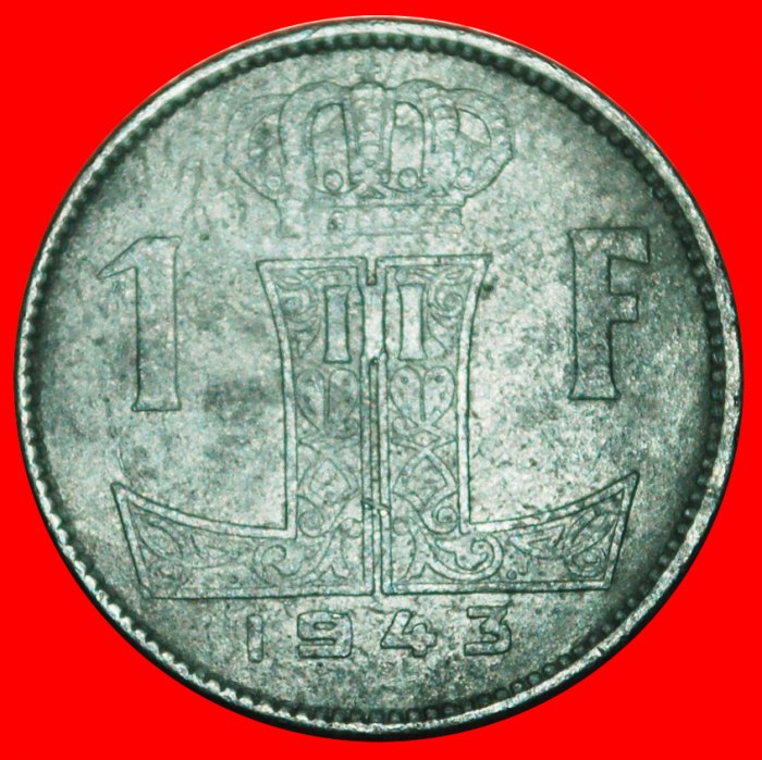  * OCCUPATION BY GERMANY:BELGIUM★1 FRANC 1943! FRENCH LEOPOLD III (1934-1950)★LOW START ★ NO RESERVE!   