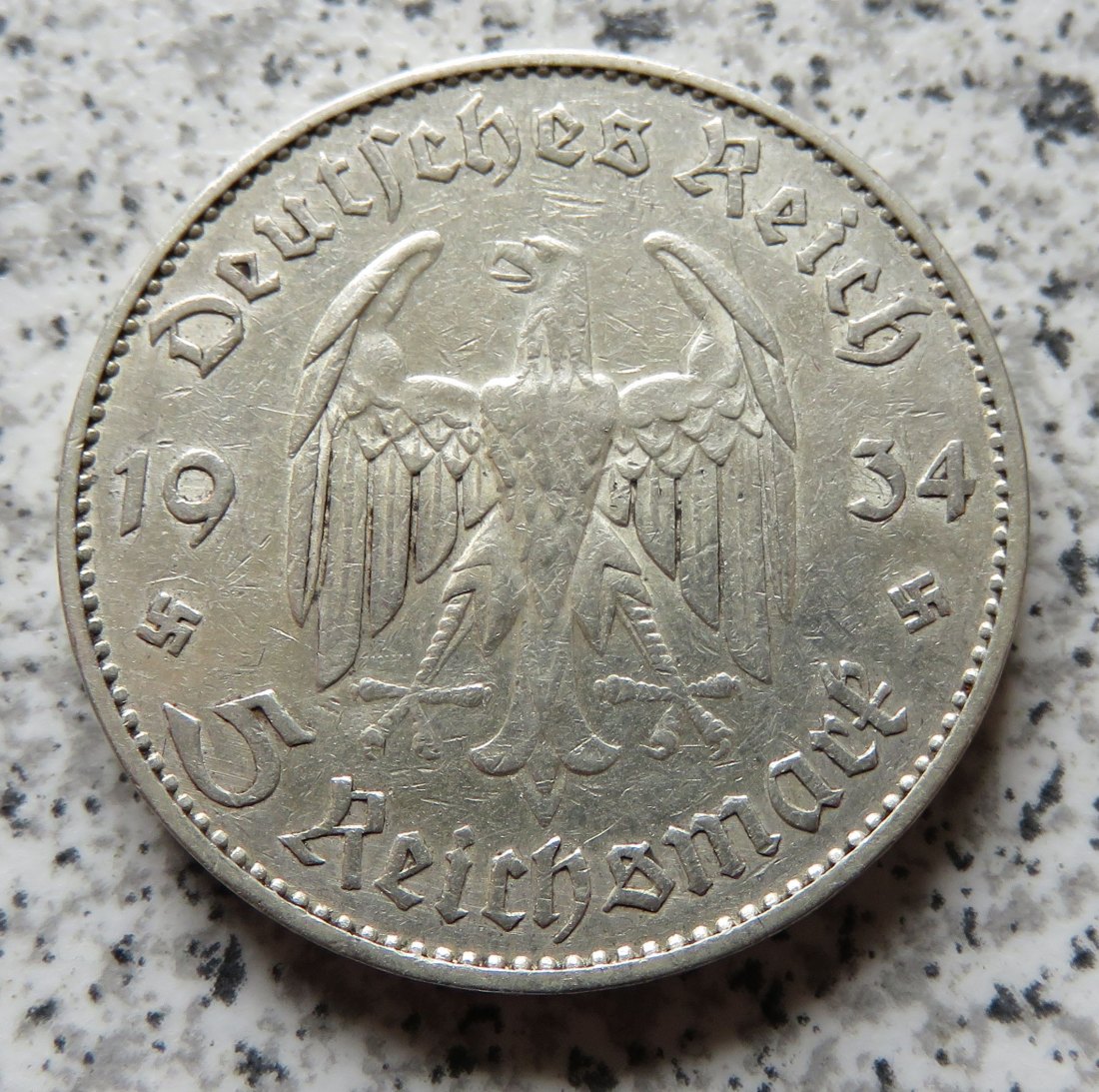  Drittes Reich 5 Reichsmark 1934 F, KoD   