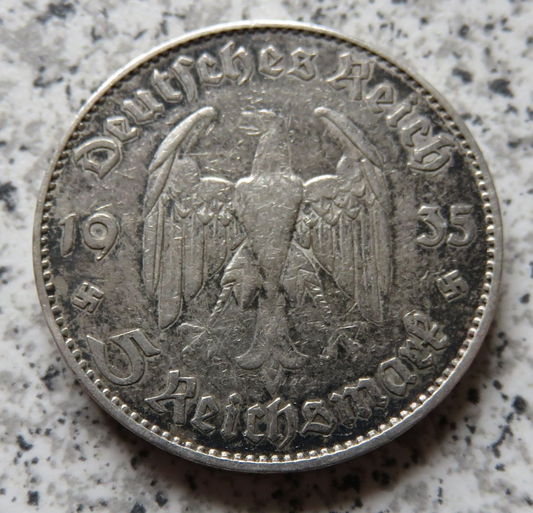  Drittes Reich 5 Reichsmark 1935 J, KoD   