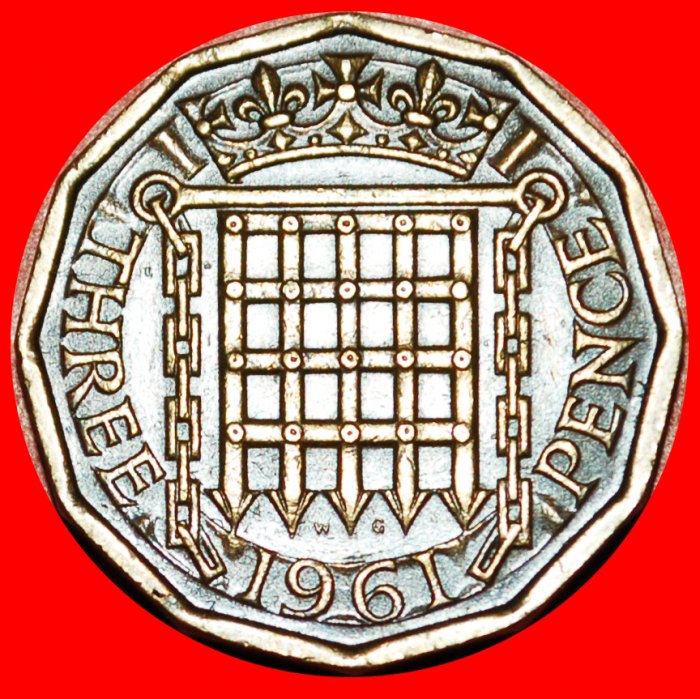 * PORTCULLIS (1954-1970):GREAT BRITAIN★3 PENCE 1961★ELIZABETH II (1953-2022)★LOW START ★ NO RESERVE!