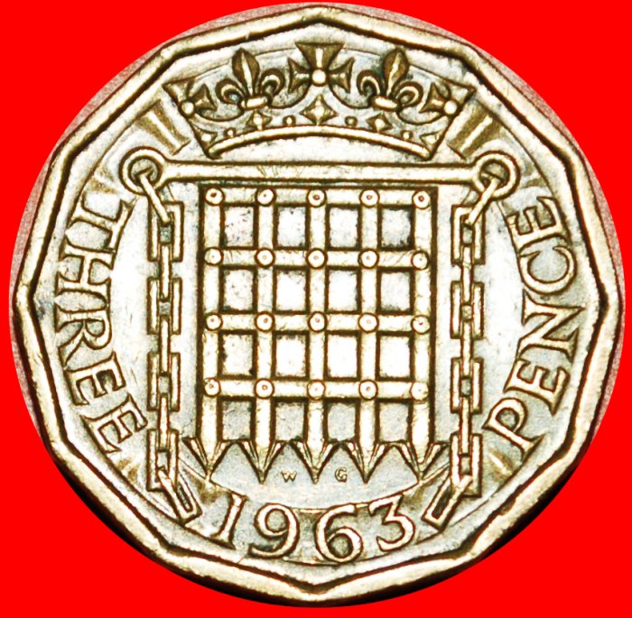 * PORTCULLIS (1954-1970):GREAT BRITAIN★3 PENCE 1963★ELIZABETH II (1953-2022)★LOW START ★ NO RESERVE!