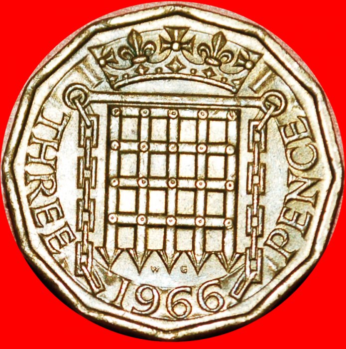  * PORTCULLIS (1954-1970):GREAT BRITAIN★3 PENCE 1966★ELIZABETH II (1953-2022)★LOW START ★ NO RESERVE!   