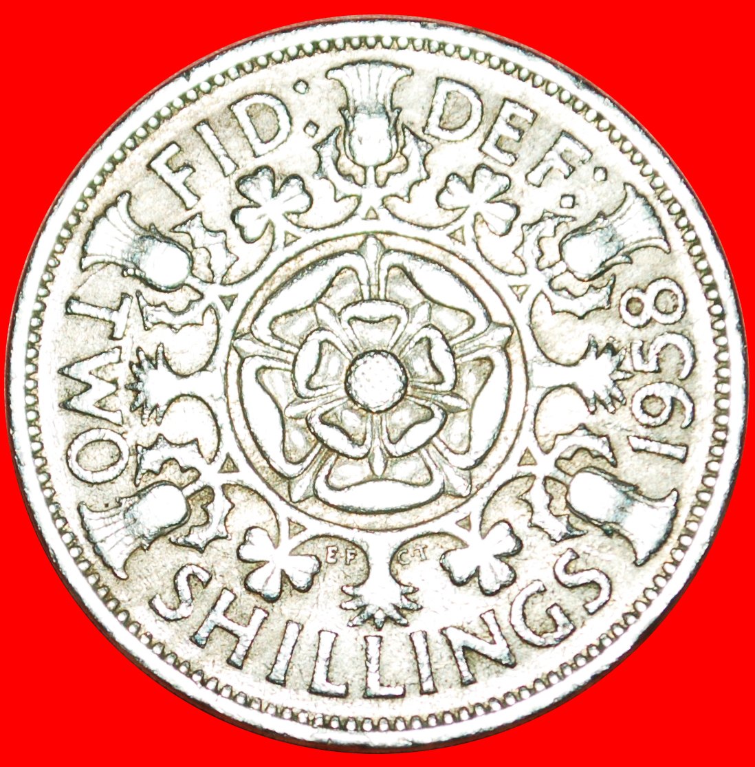 * TUDOR ROSE 1954-1970:GREAT BRITAIN★2 SHILLINGS 1958★ELIZABETH II 1953-2022★LOW START ★ NO RESERVE!