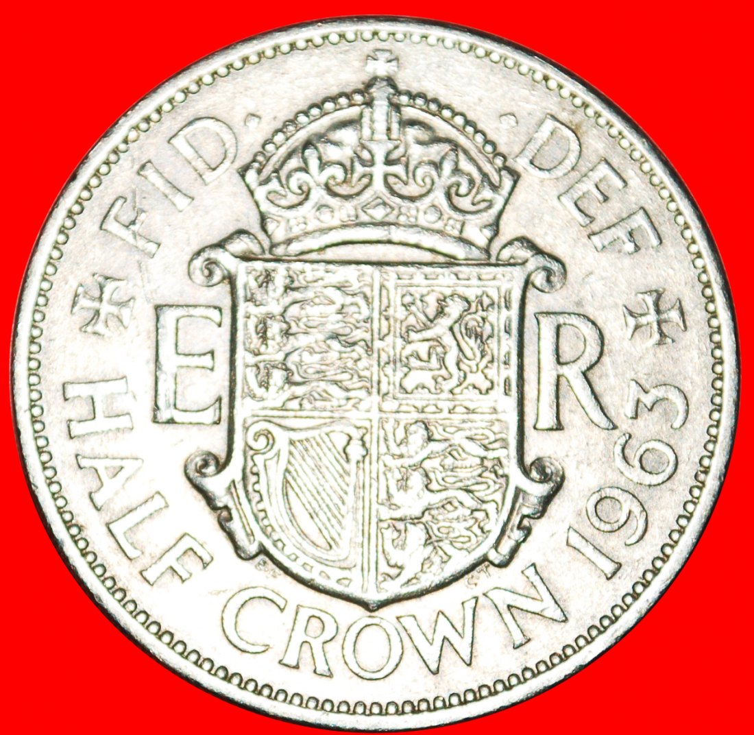  * COAT OF ARMS 1954-1970:GREAT BRITAIN★1/2 CROWN 1963★ELIZABETH II 1953-2022★LOW START ★ NO RESERVE!   