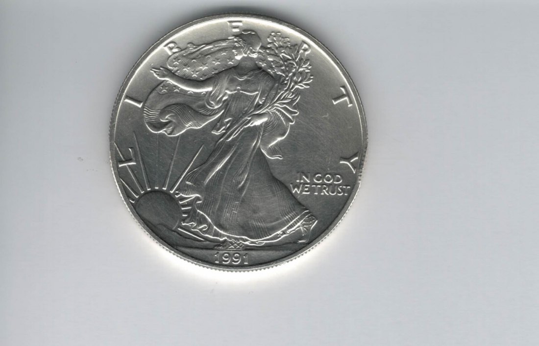  1 Dollar 1991 Silver Eagle 1 Oz Randfehler 999,9/31,1g silber USA Spittalgold9800 (5455)   