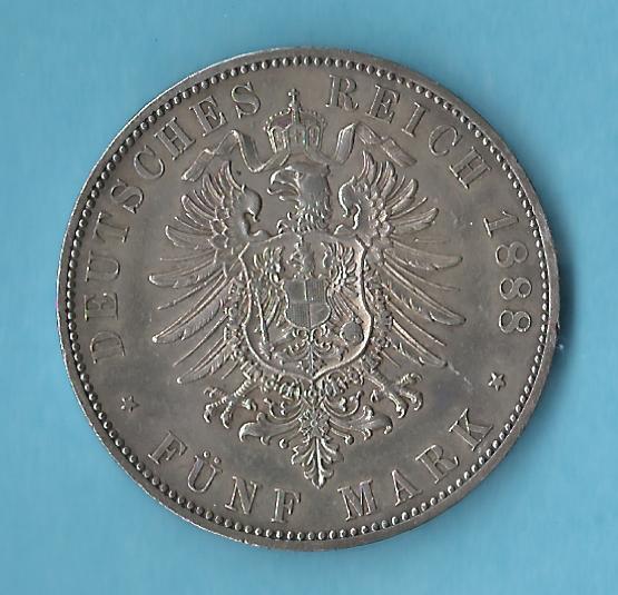  Kaiserreich 5 Mark Friedrich III 1888 vz Münzenankauf Koblenz Frank Maurer AC36   