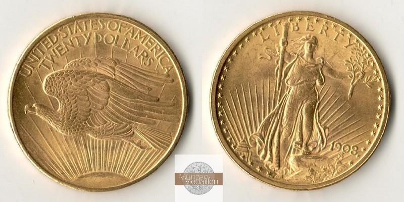 USA  20 Dollar MM-Frankfurt Feingold: 30,09g Double Eagle 1908 