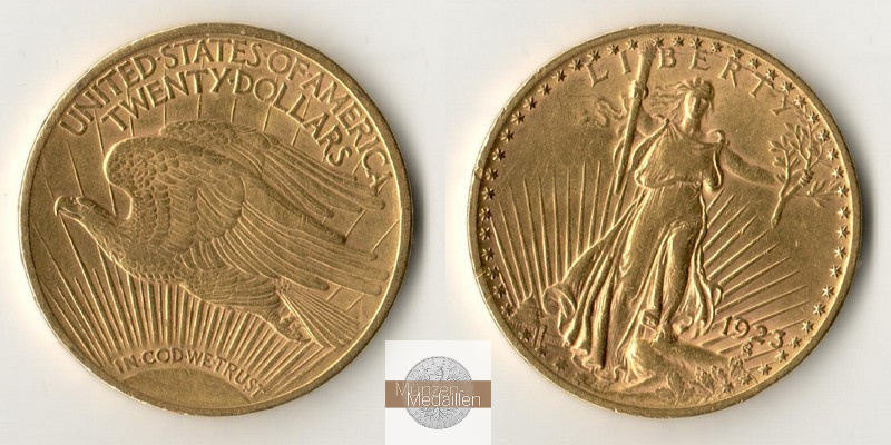 USA MM-Frankfurt Feingold: 30,09g 20 Dollar 1923 Saint-Gaudens - Double Eagle