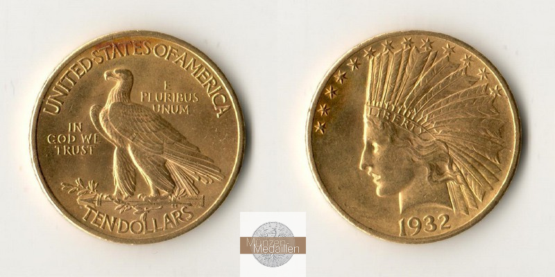 USA  10 Dollar MM-Frankfurt Feingold: 15,05g Eagle 1932 