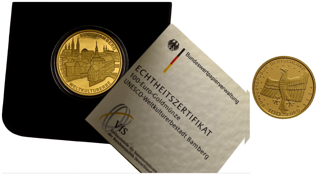 PEUS 1732 BRD 15,55 g Feingold. Stadt Bamberg incl.Etui + Zertifikat 100 Euro GOLD 2004 G Stempelglanz (Kapsel)