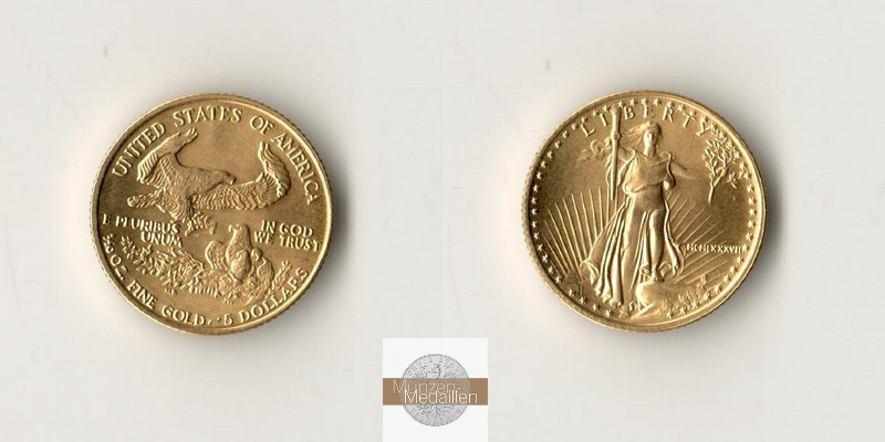 USA  5 Dollar MM-Frankfurt  Feingold: 3,11g American Eagle 1/10 Unze 1987 