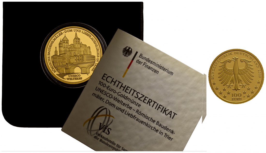 PEUS 1734 BRD 15,55 g Feingold. Trier mit Etui + Zertifikat 100 Euro GOLD 2009 F Stuttgart Stempelglanz (Originalkapsel)