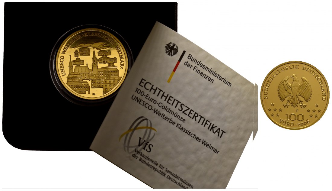 PEUS 1735 BRD 15,55 g Feingold. Weimar mit Etui + Zertifikat 100 Euro GOLD 2006 F Stuttgart Stempelglanz (Kapsel)