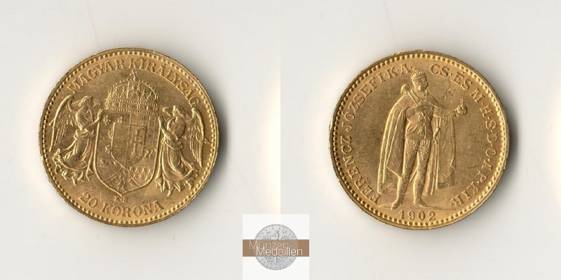 Ungarn MM-Frankfurt Feingold: 6,09g 20 Kronen 1902 