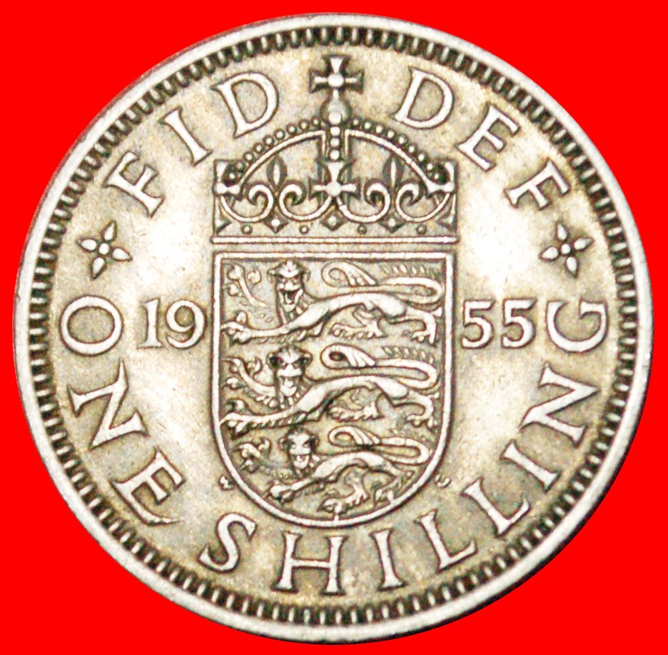  * ENGLISH CREST 1954-1970:GREAT BRITAIN★1 SHILLING 1955★ELIZABETH II 1953-2022★LOW START★NO RESERVE!   