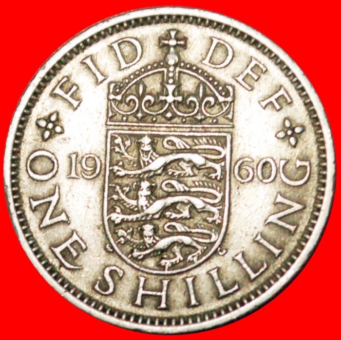  * ENGLISH CREST 1954-1970:GREAT BRITAIN★1 SHILLING 1960★ELIZABETH II 1953-2022★LOW START★NO RESERVE!   