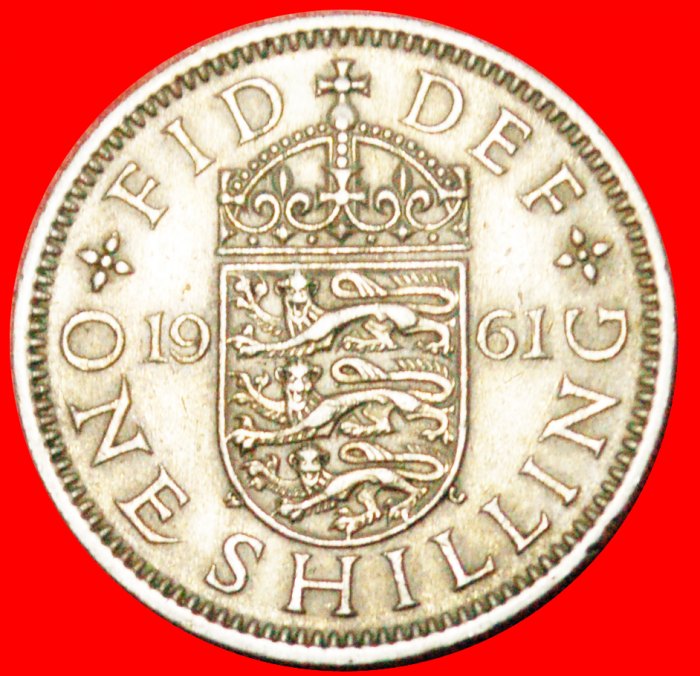  * ENGLISH CREST 1954-1970:GREAT BRITAIN★1 SHILLING 1961★ELIZABETH II 1953-2022★LOW START★NO RESERVE!   