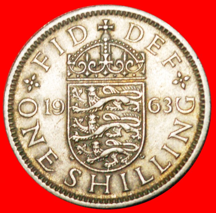  * ENGLISH CREST 1954-1970:GREAT BRITAIN★1 SHILLING 1963★ELIZABETH II 1953-2022★LOW START★NO RESERVE!   