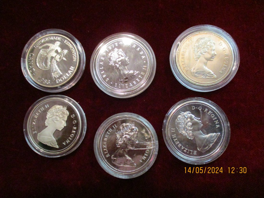  Lot Sammlung Kanada Dollar 6 Silbermünzen /RK   