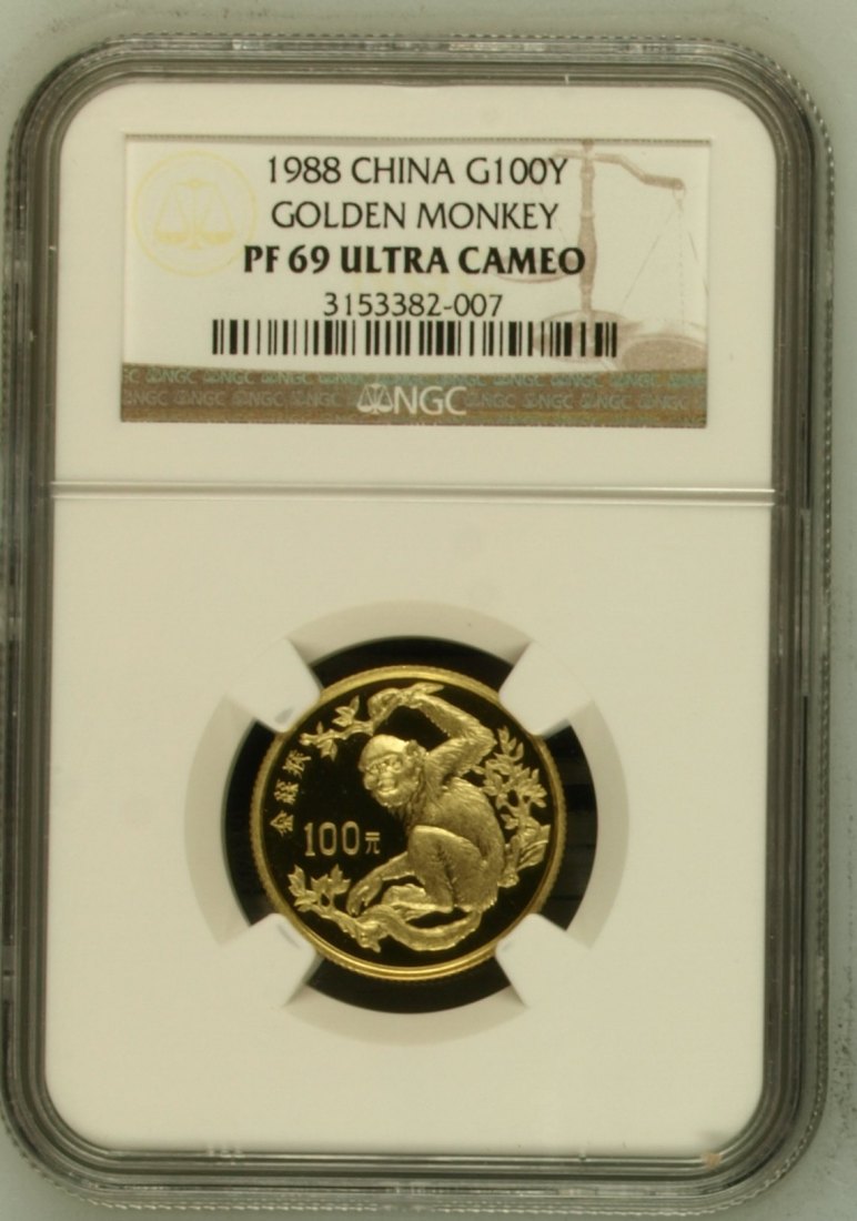  China 100 Yuan 1988 | NGC PF69 ULTRA CAMEO | Goldener Affe   