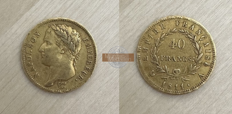 Frankreich, Napoleon I. MM-Frankfurt Feingold: 11,62g 40 Francs 1811 A 