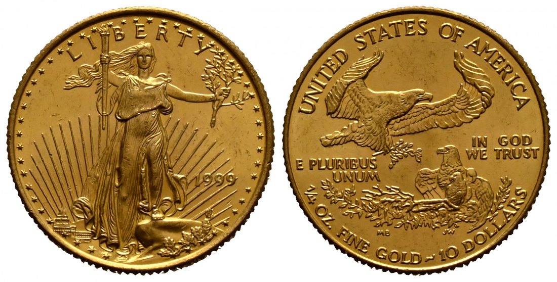 PEUS 1741 USA 7,78 g Feingold 10 Dollars GOLD 1/4 Unze 1999 Almost Uncirculated