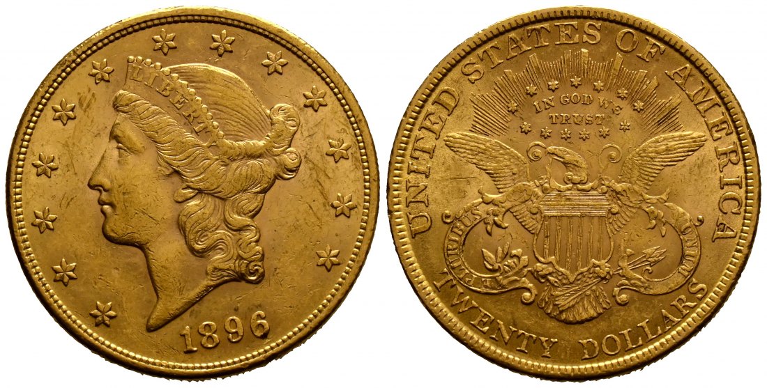 PEUS 1742 USA 30,1 g Feingold. Coronet Head 20 Dollars GOLD 1896 Kl. Kratzer, fast Vorzüglich