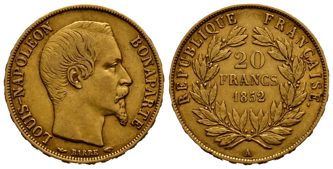 PEUS 1744 Frankreich 5,81 g Feingold. Louis Napoleon (1848 - 1852) 20 Francs GOLD 1852 A Sehr schön